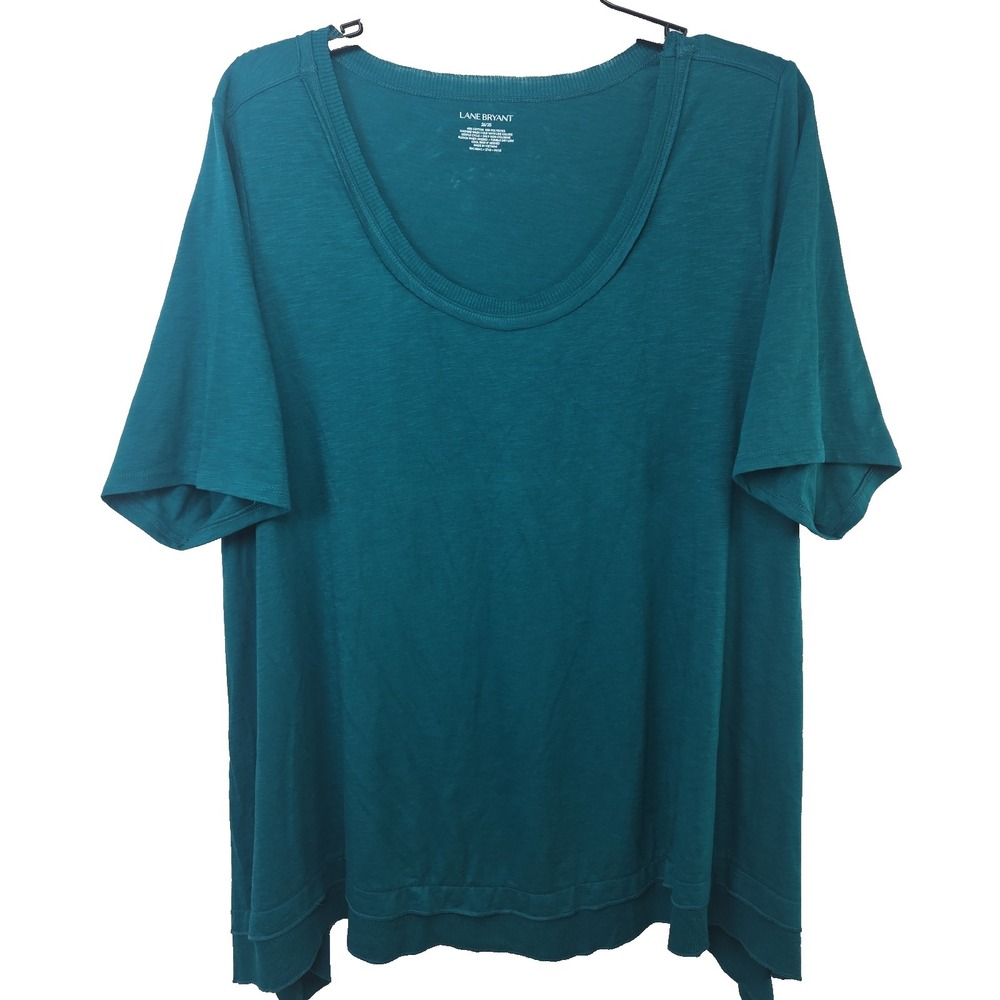 Lane Bryant Plus Size 26/28 Green Short Sleeve SharkBite Hem T-shirt New $34